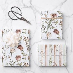Red Pink Rose Floral Birthday Wrapping Paper Sheet