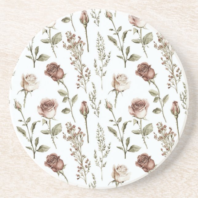 Red Pink Rose Floral   Coaster (Front)
