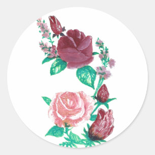 Red & Pink Rose Floral Designed Round Classic Round Sticker