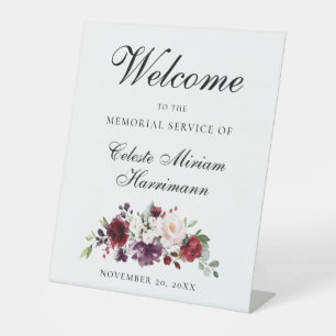 Red Pink Rose Floral Memorial Service Pedestal Sign