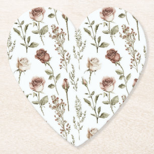 Red Pink Rose Floral Paper Coaster