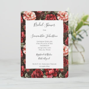 Red Pink Rose Flowers Bridal Shower Invitation