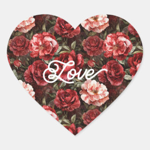 Red Pink Rose Flowers Heart Sticker