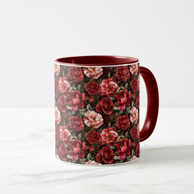 Red Pink Rose Flowers Mug (Front Right)