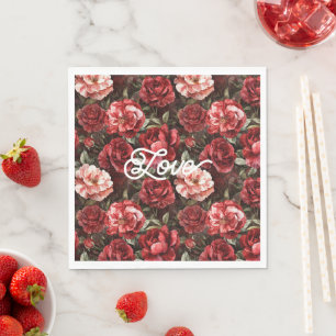 Red Pink Rose Flowers Napkin
