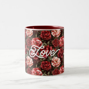 Red Pink Rose Flowers Two-Tone Coffee Mug
