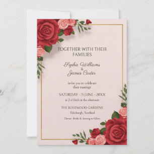 Red Pink Rose Gold Border Wedding Invitation