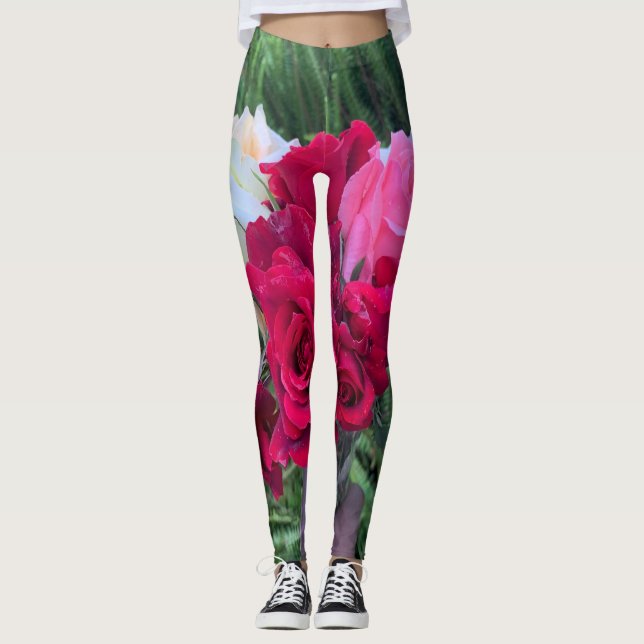 Red pink rose Leggings (Front)