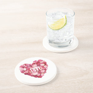 Red Pink Rose Petals Floral Love Coaster
