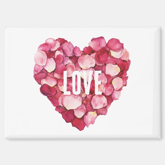 Red Pink Rose Petals Floral Love Magnet (Front)