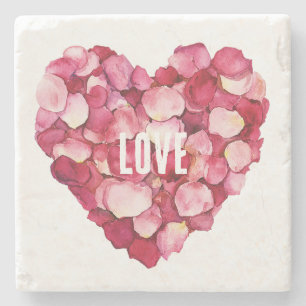 Red Pink Rose Petals Floral Love Stone Coaster
