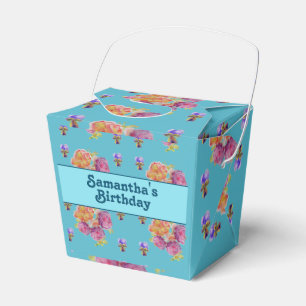 Red Pink Rose Shabby Chic Teal Aqua Floral Favor  Favour Box