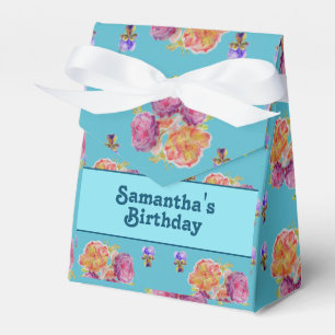 Red Pink Rose Shabby Chic Teal Aqua Floral Favour Box