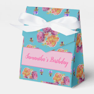Red Pink Rose Shabby Chic Teal Aqua Floral Favour Box