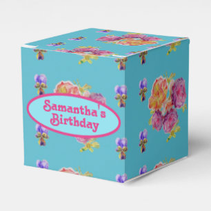 Red Pink Rose Shabby Chic Teal Aqua Floral Favour Box