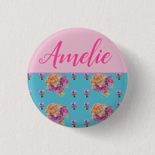 Red Pink Rose Shabby Chic Teal Aqua Floral Flower 3 Cm Round Badge