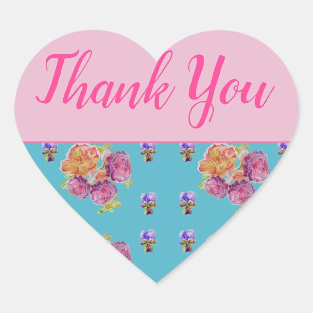 Red Pink Rose Shabby Chic Teal Aqua Floral Flower Heart Sticker (Front)