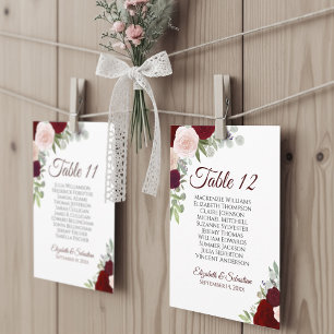 Red & Pink Roses 10 Name Seating Chart Card 
