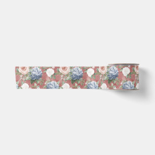 Red Pink Roses Bllue Hyndrangea Floral Wedding Satin Ribbon
