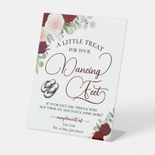 Red & Pink Roses Dancing Feet Flip Flop Wedding  Pedestal Sign
