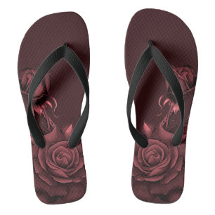 Red Pink Roses Flowers Maroon Stylish Flip Flops