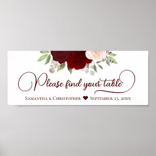 Red & Pink Roses Please Find Your Table Header Poster