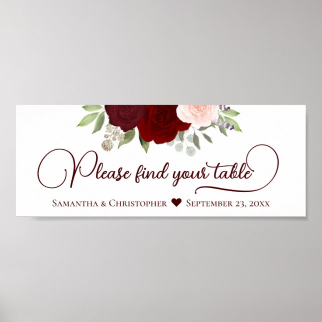 Red & Pink Roses Please Find Your Table Header Poster (Front)