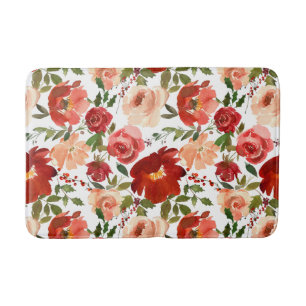 Red Pink Roses Poppies Trendy Girly Bath Mat