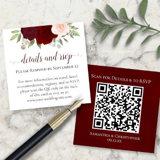 Red & Pink Roses Wedding Details & RSVP QR Code Enclosure Card