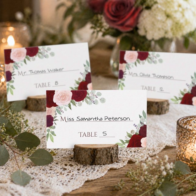 Red & Pink Roses Wedding Write-In Escort Card (Display Suggestion)