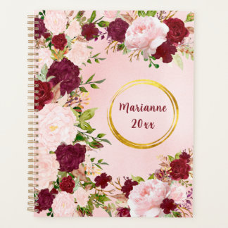 Red & Pink Roses with Gold Name Frame Personalized Planner