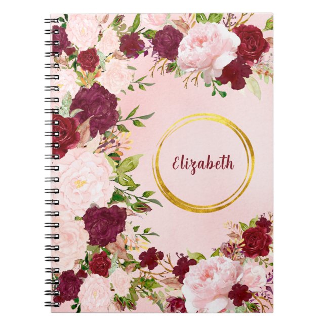 Red & Pink Roses with Golden Circle Personalized Notebook (Front)