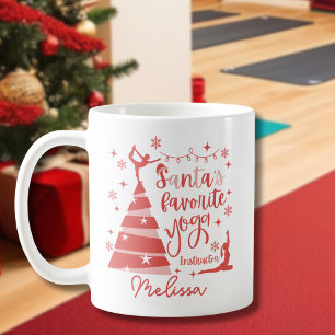 Red Pink  Santa's Favourite Yoga Instructor   Coffee Mug