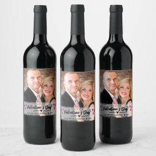 Red Pink Scribbled Hearts Valentine's Day Photo Wine Label