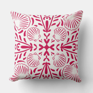 Red Pink Sheashells Coral Modern Bold Beach House Cushion
