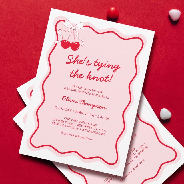 Red Pink She's Tying the Knot Bridal Shower Invitation (Creator Uploaded)
