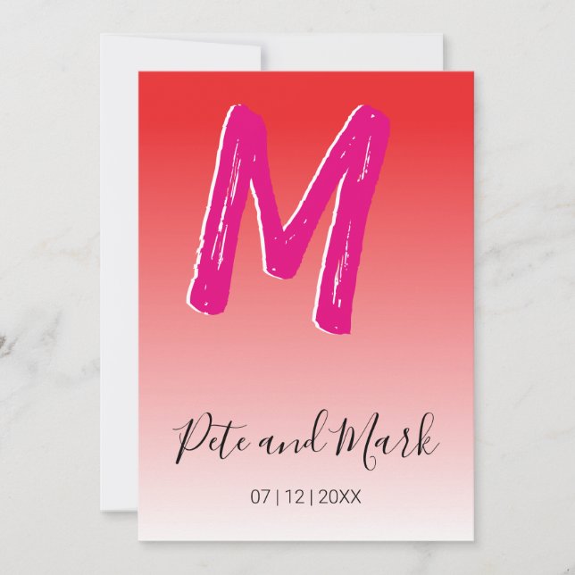 Red Pink Simple Monogram New Epic Wedding  Invitation (Front)