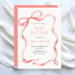 Red pink soft ribbon bow invitation