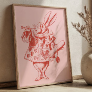Red& Pink Storybook Vintage Rabbit Illustration Poster