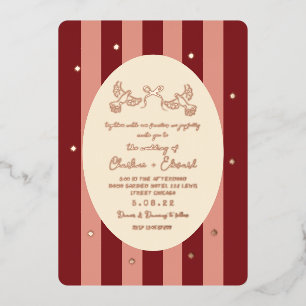 Red Pink Striped Gold Star Wedding