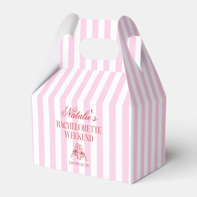 Red Pink Stripes Bachelorette Weekend Party Favour Box (Front Side)