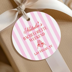 Red Pink Stripes Bachelorette Weekend Party Favour Tags