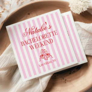 Red Pink Stripes Bachelorette Weekend Party Napkin