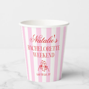 Red Pink Stripes Bachelorette Weekend Party Paper Cups