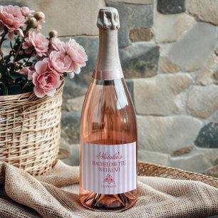 Red Pink Stripes Bachelorette Weekend Party Sparkling Wine Label