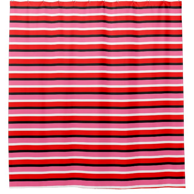 Red Pink Stripes Pattern Design Shower Curtain (Front)