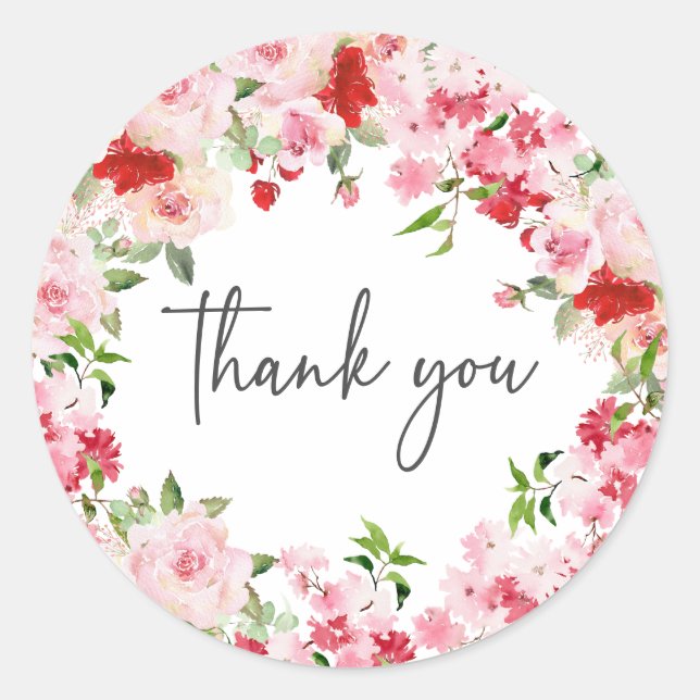 Red Pink Thank You Sticker (Front)