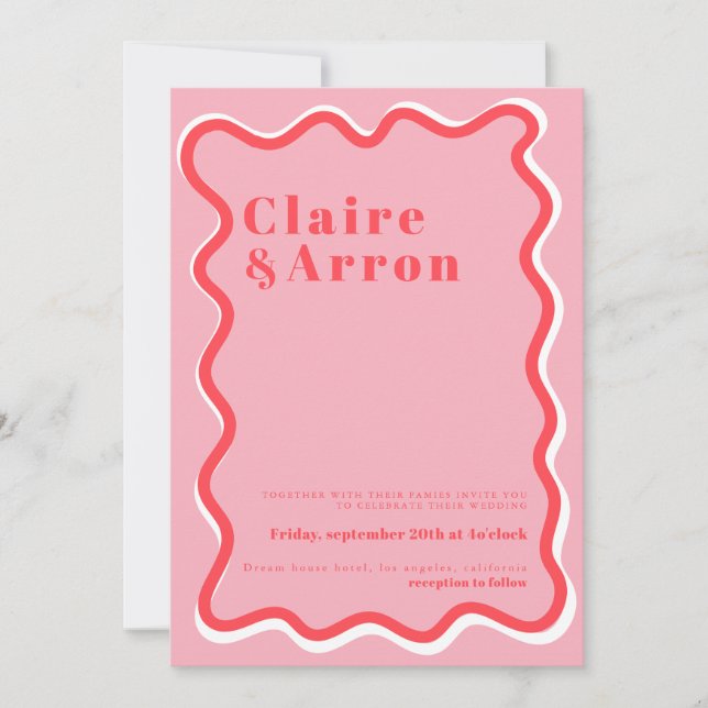 Red Pink Trendy Wedding Invitation (Front)