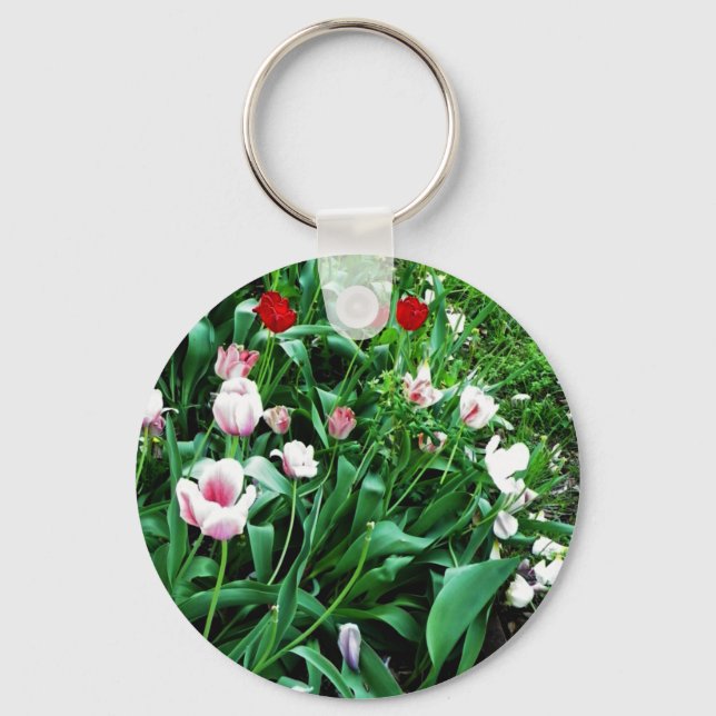 Red & Pink Tulips Pictures Key Ring (Front)