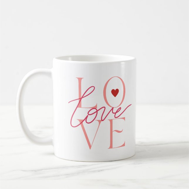 Red Pink Typography Valentine's Day Love Coffee Mug (Left)